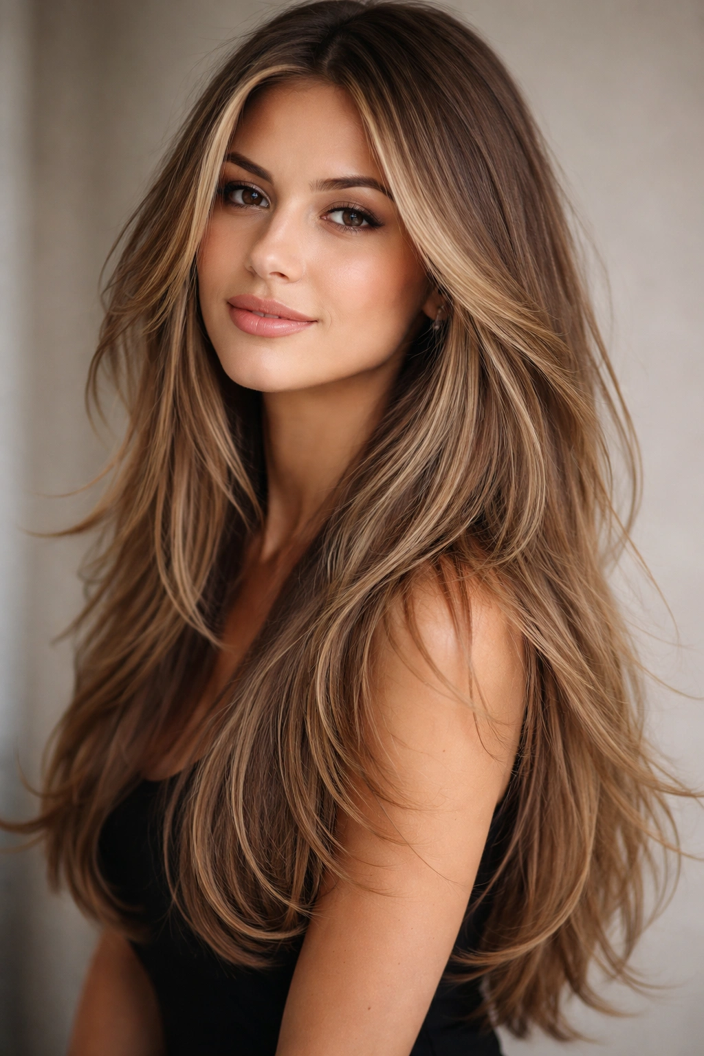Long hair with wispy layers around the face