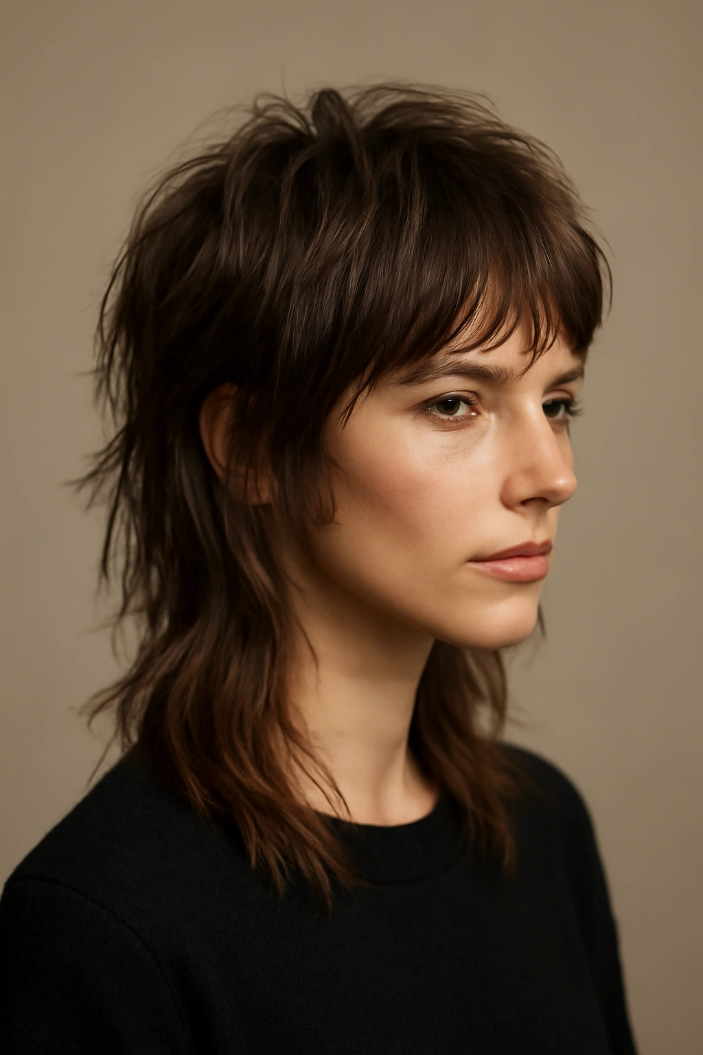 Wolf cut with crown volume and longer underneath