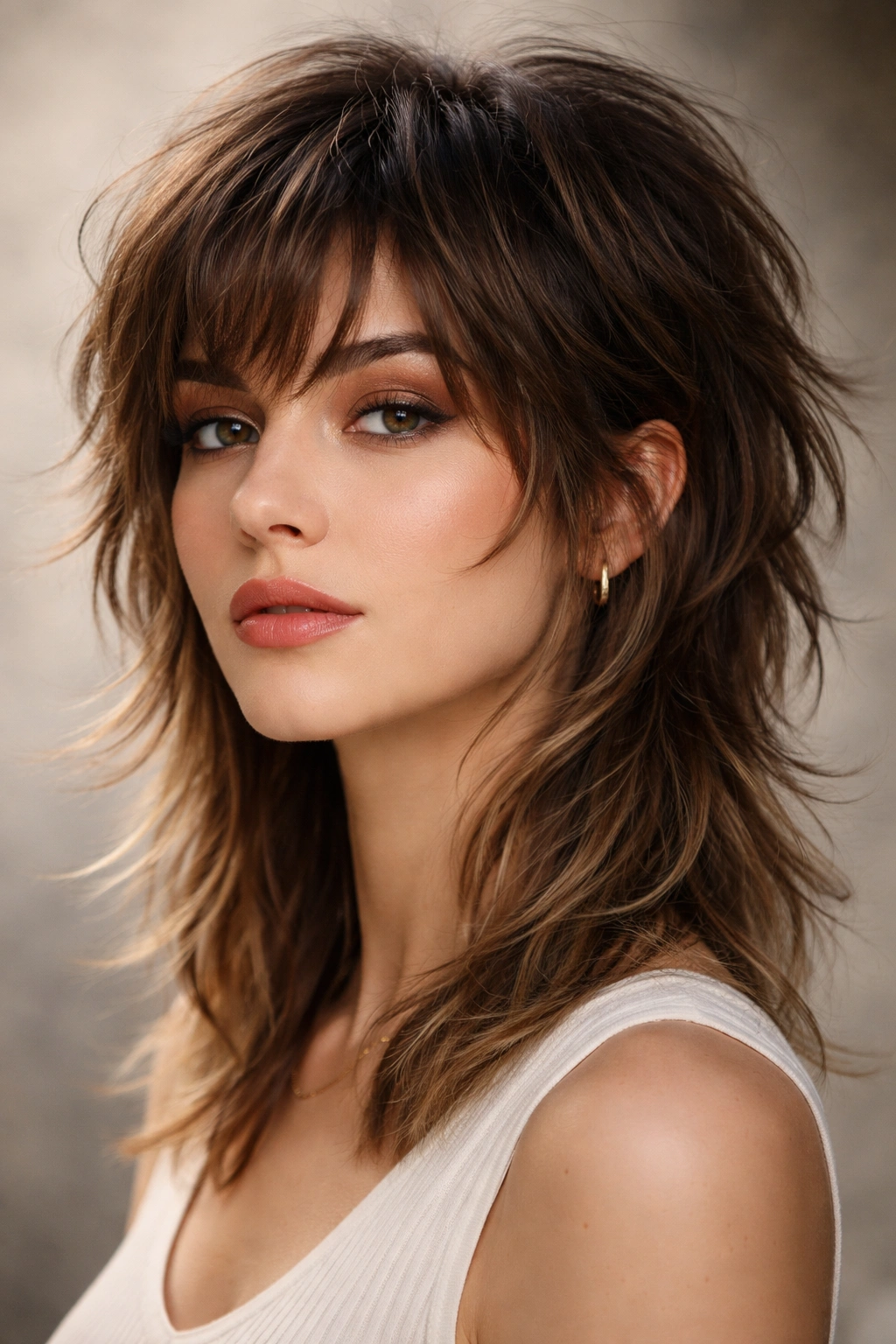 Modern wolf cut with voluminous top and long textured back layers