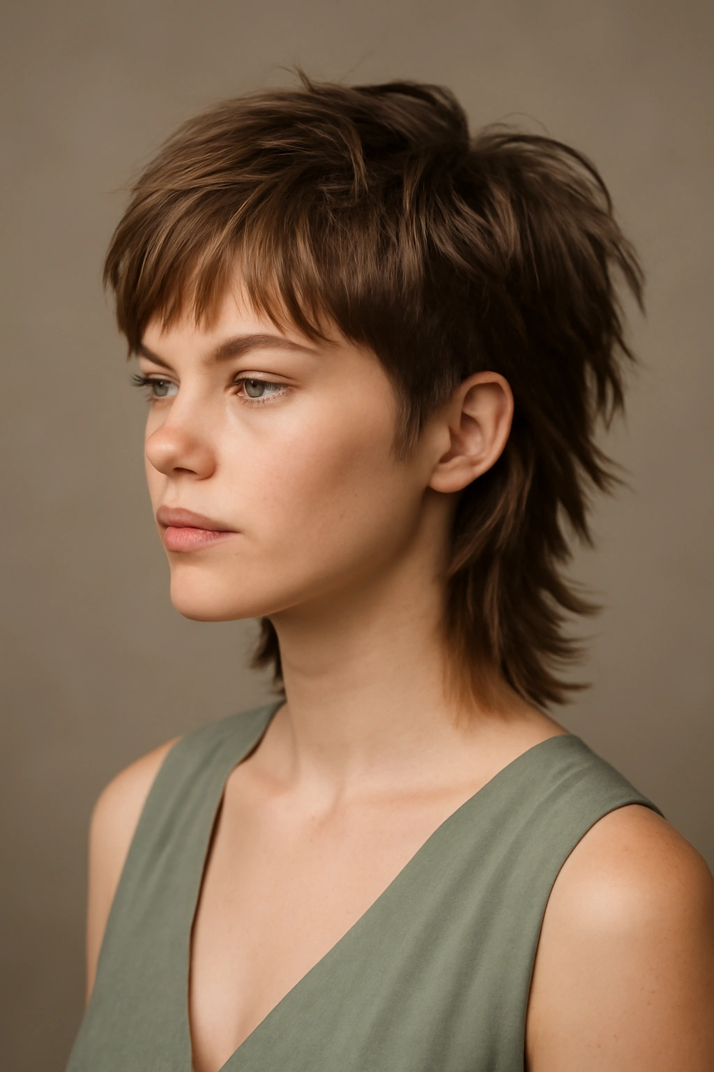 Wolf cut hairstyle with layered top and undercut