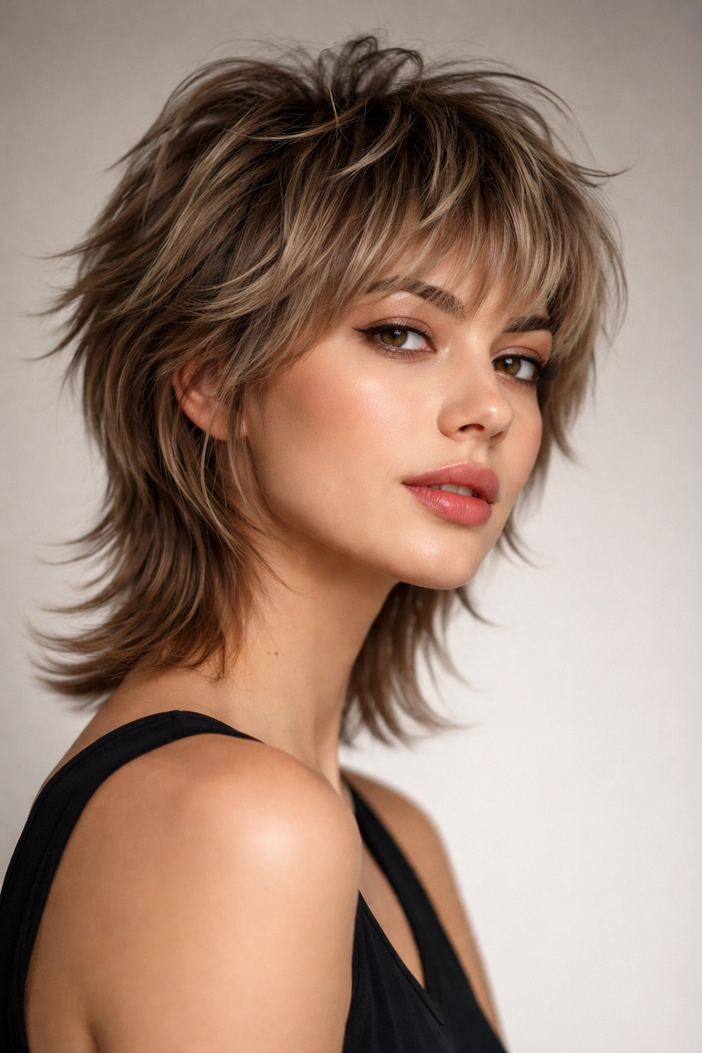 Close-up of hair showing a Wolf Cut (Short Version) with lifted crown and longer underneath for movement