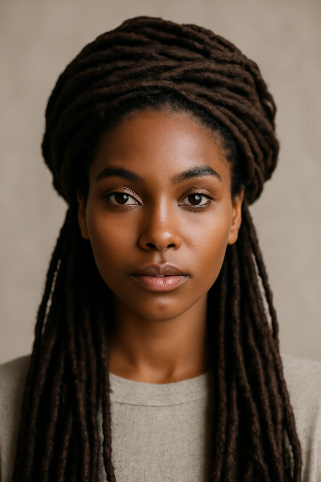 Locs wrapped around head forming a halo with length visible