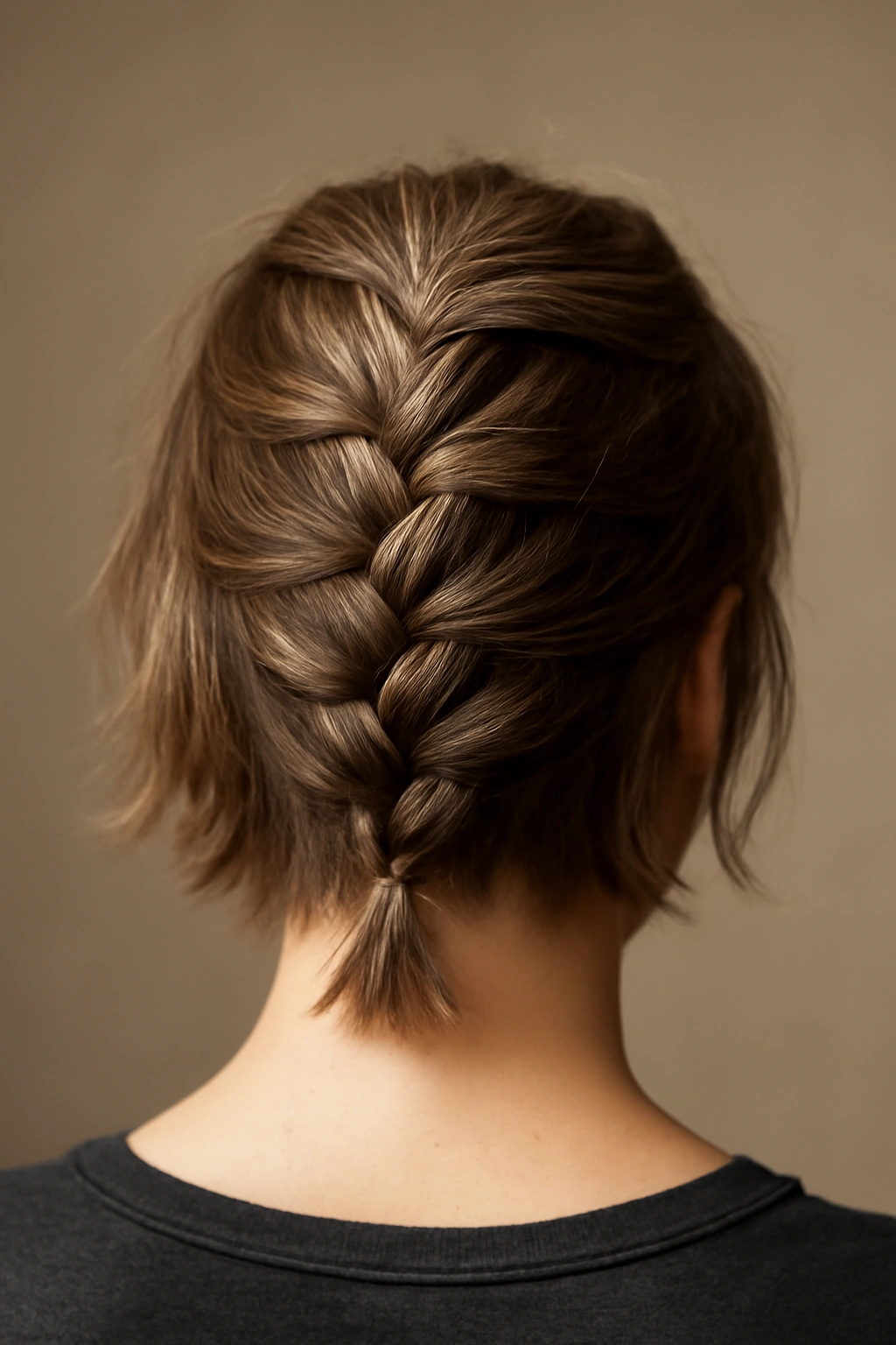 Back view of short hair with a zig-zag braid down the back