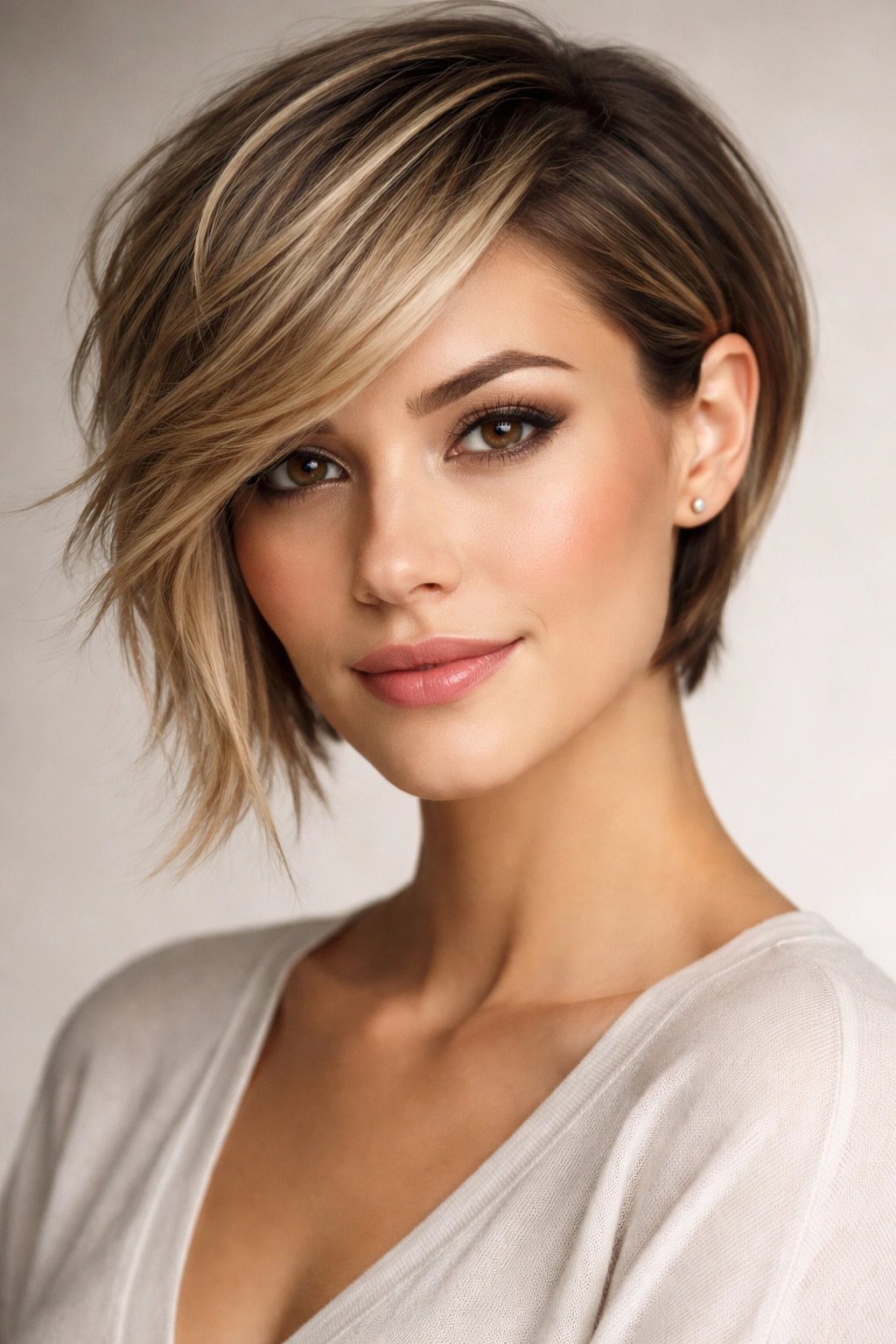 Face with one side shorter than the other, showcasing asymmetrical cut