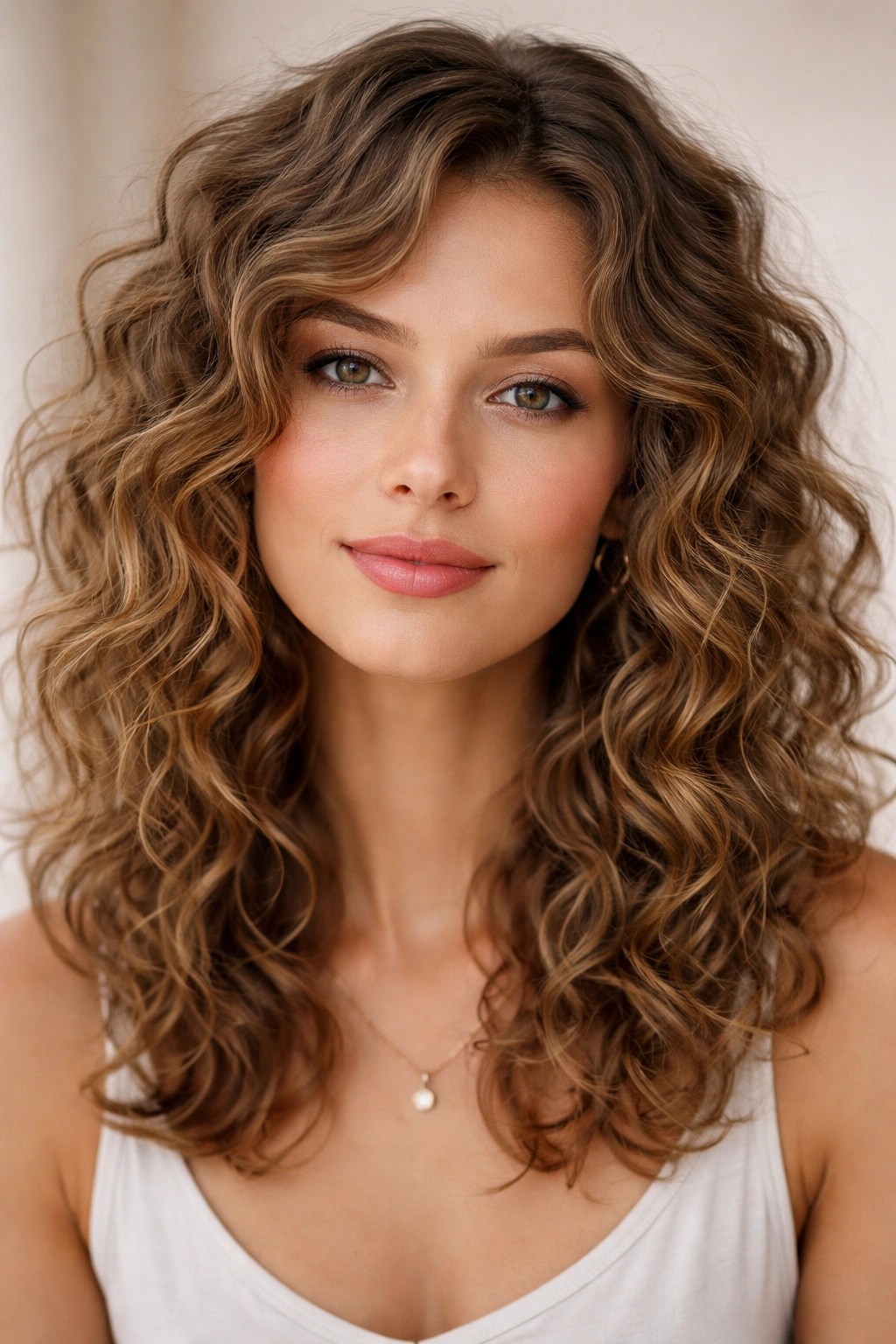 Curly perm with waves adding volume and width