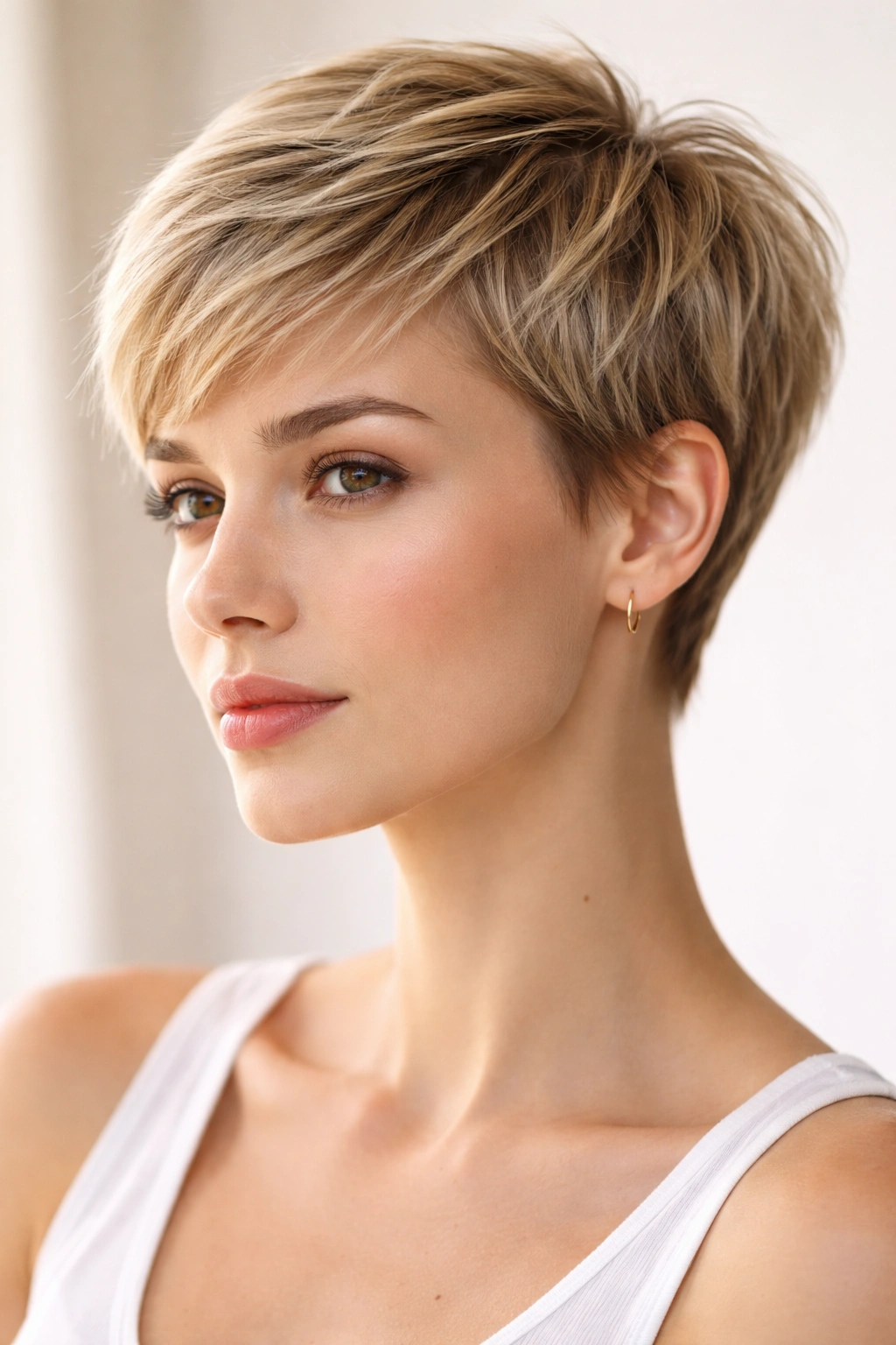 Fine hair pixie cut with subtle layering and fullness