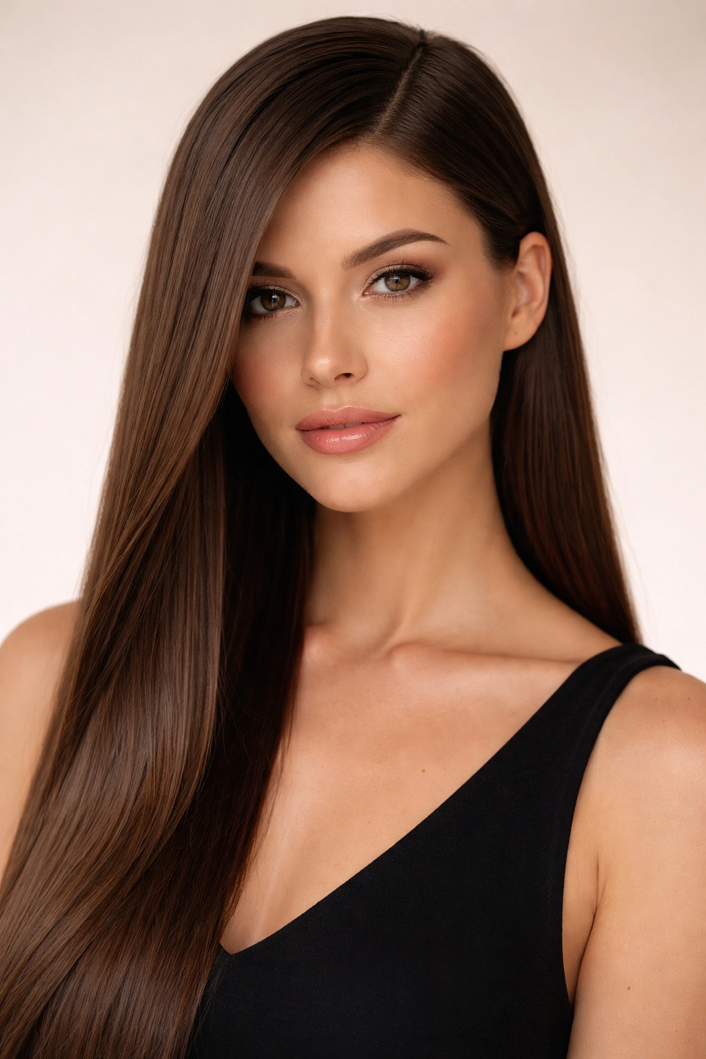 Portrait of a person with sleek straight hair and a deep side part