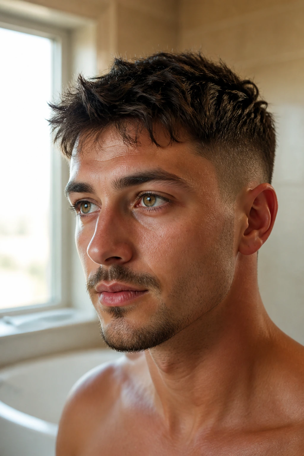 Close-up of textured crop hairstyle on a real person with short sides and a tousled top